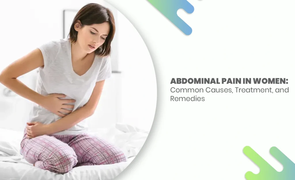 Abdominal Pain in Women – woman holding stomach in discomfort.