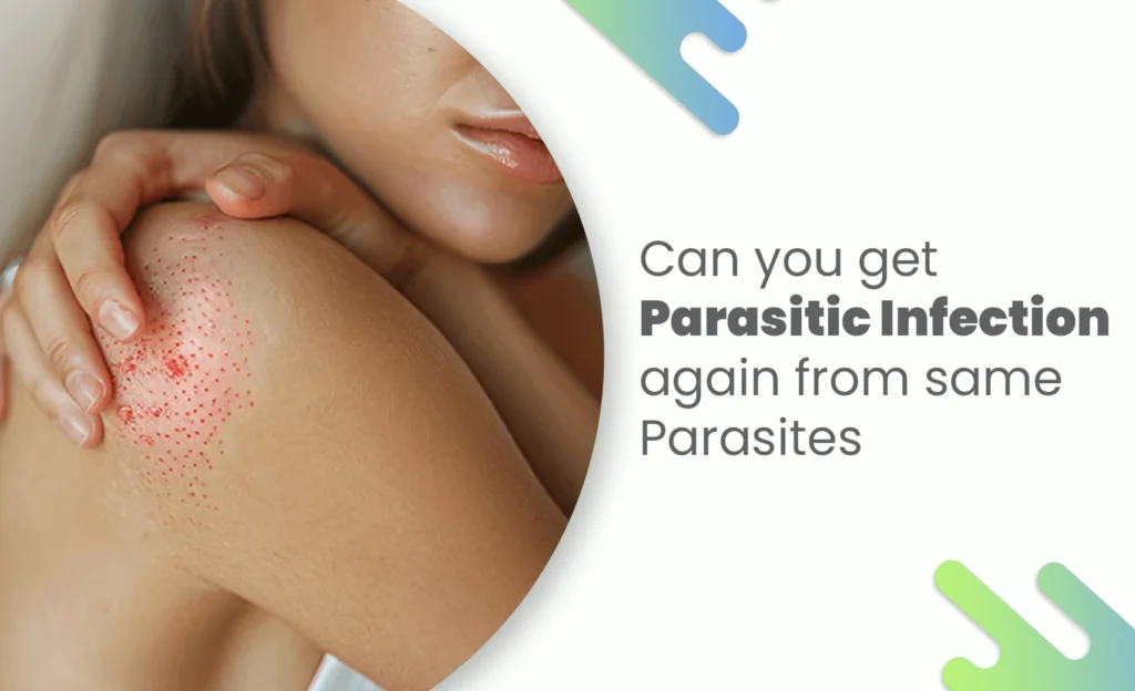 Woman with red rash from parasitic infection on shoulder