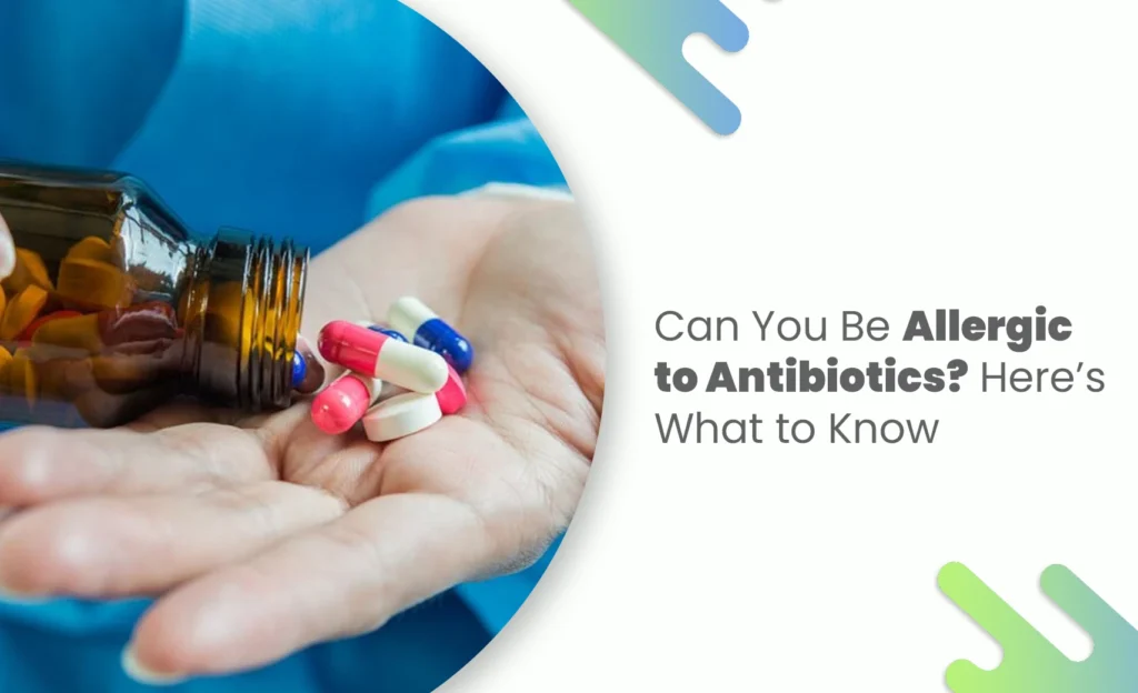 Person holding Allergic to Antibiotics pills.