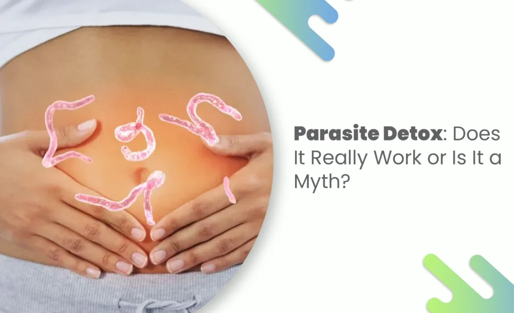 Parasite detox concept showing worms inside stomach.