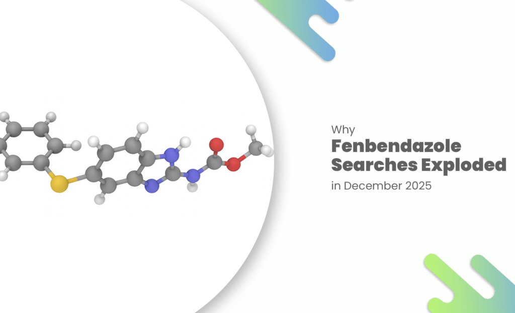 Fenbendazole molecule with headline on search surge in December 2025