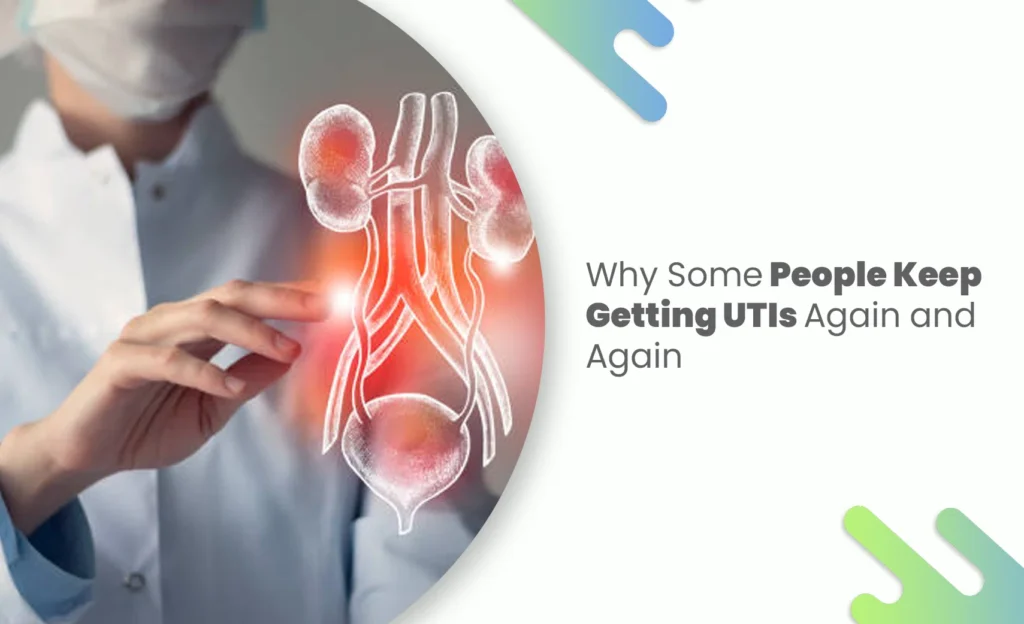 Illustration of recurrent UTIs, causes, and prevention tips for urinary health