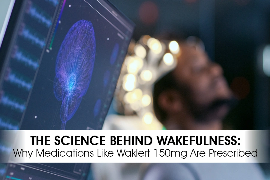 Brain scan on monitor showing research behind wakefulness and Waklert 150mg use