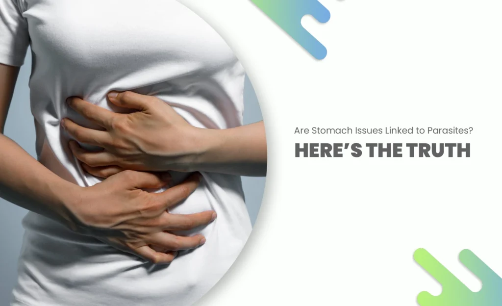 Person clutching stomach in pain, illustrating digestive discomfort linked to possible parasites