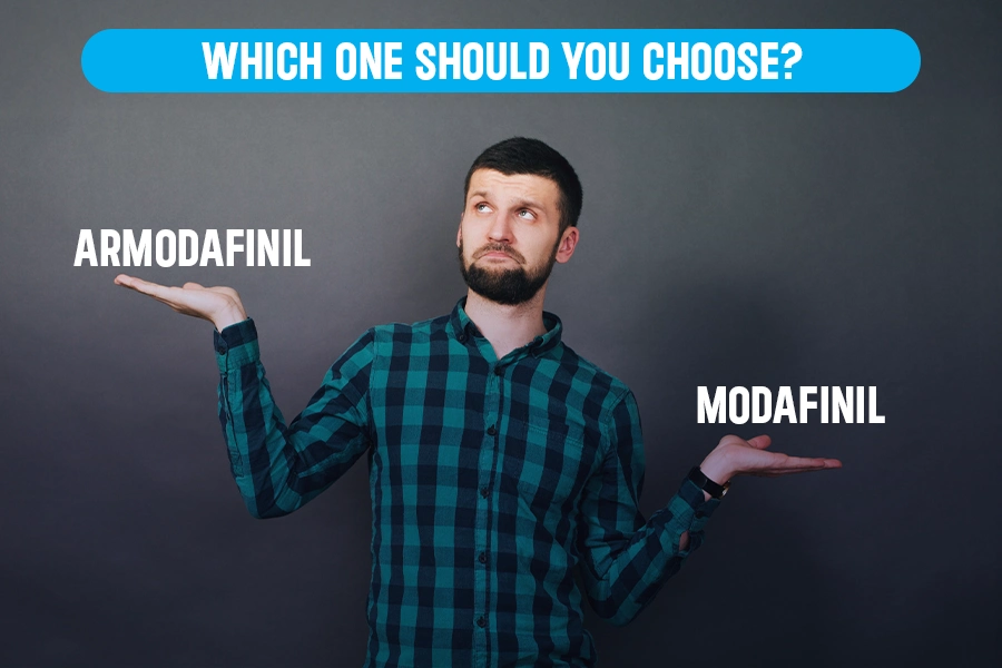 Man comparing Armodafinil and Modafinil – which smart drug to choose for focus and alertness