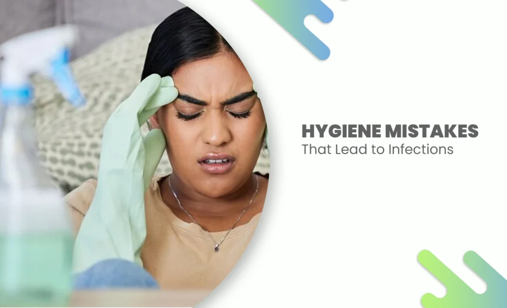 Woman feeling unwell while cleaning, representing hygiene mistakes that can cause infections