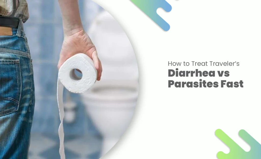 Traveler holding tissue roll for diarrhea and parasites