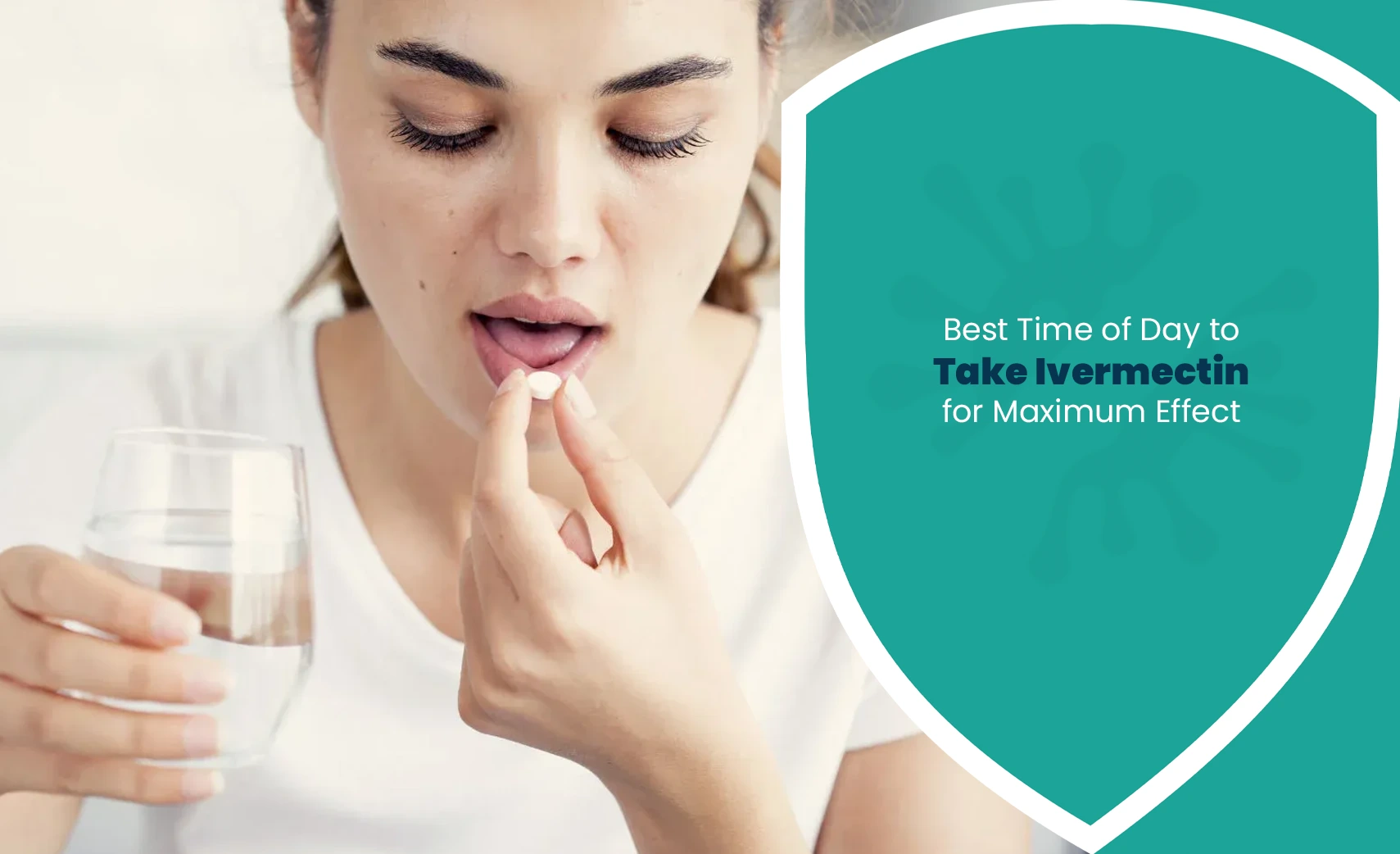 Woman taking ivermectin tablet with water