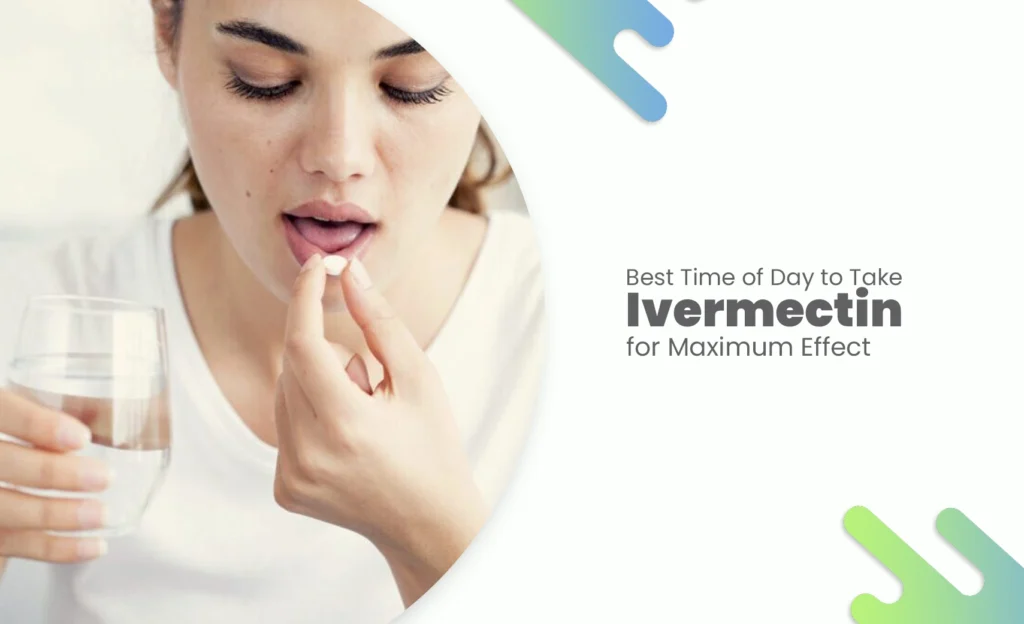 Woman taking ivermectin tablet with water