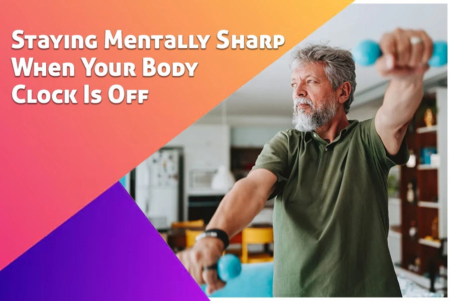 Man working out at home to maintain focus despite a disrupted body clock