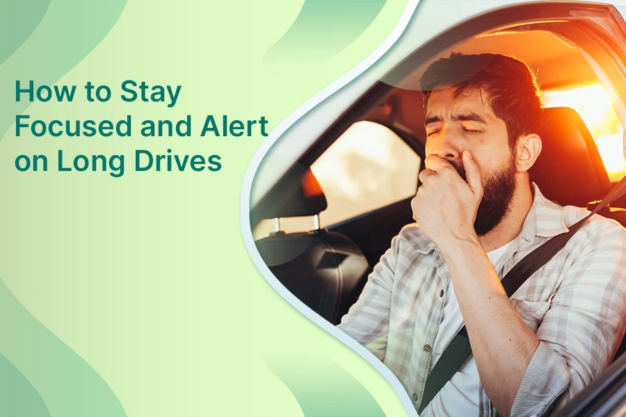 Tired driver yawning behind the wheel during a long road trip