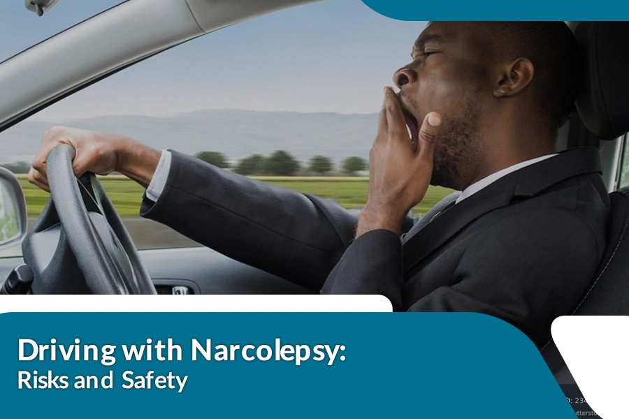 Man struggling to stay awake while driving with narcolepsy